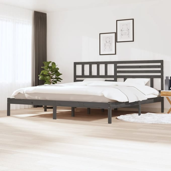 vidaXL - Bedframe - massief - grenenhout - grijs - 200x200 - cm