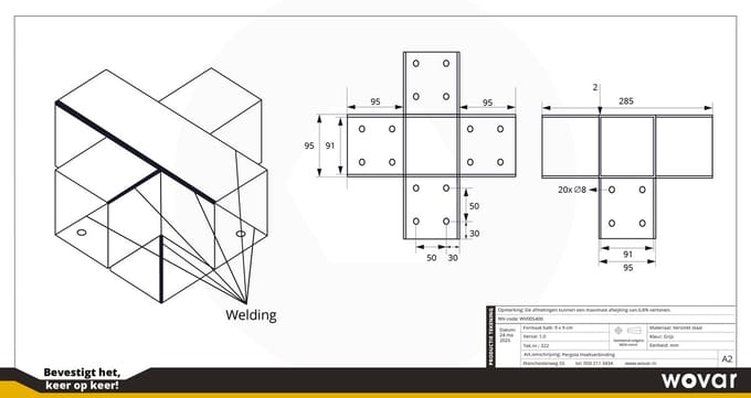 Wovar Pergola Hoekverbinding voor 9 x 9 cm palen Kruismodel | Per Stuk