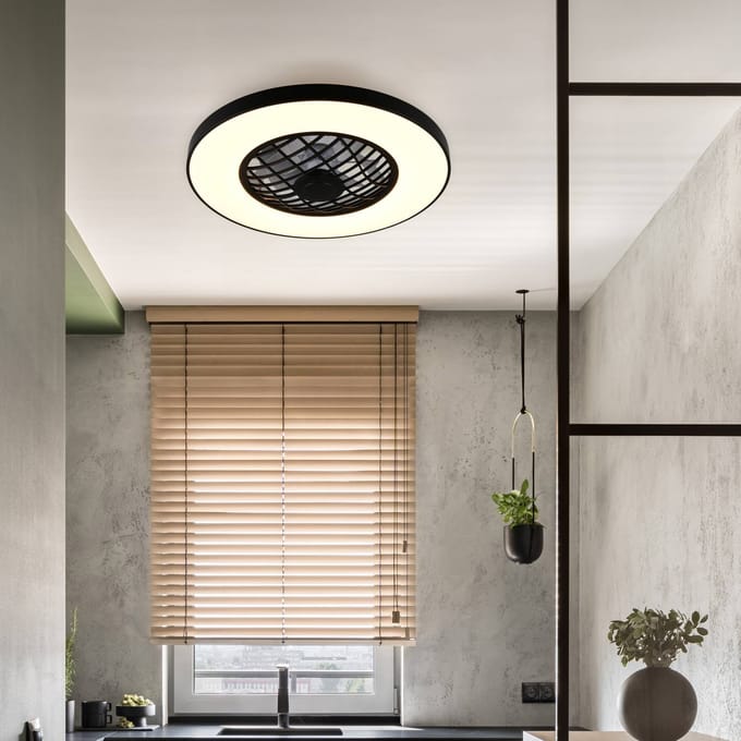 Reality Leuchten LED-ventilator Linköping stil CCT RGB afstandsbediening Luidspreker