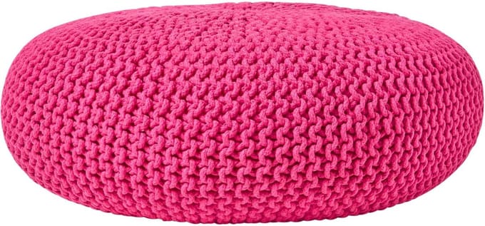 Homescapes Grote gebreide poef 100% katoen, pink