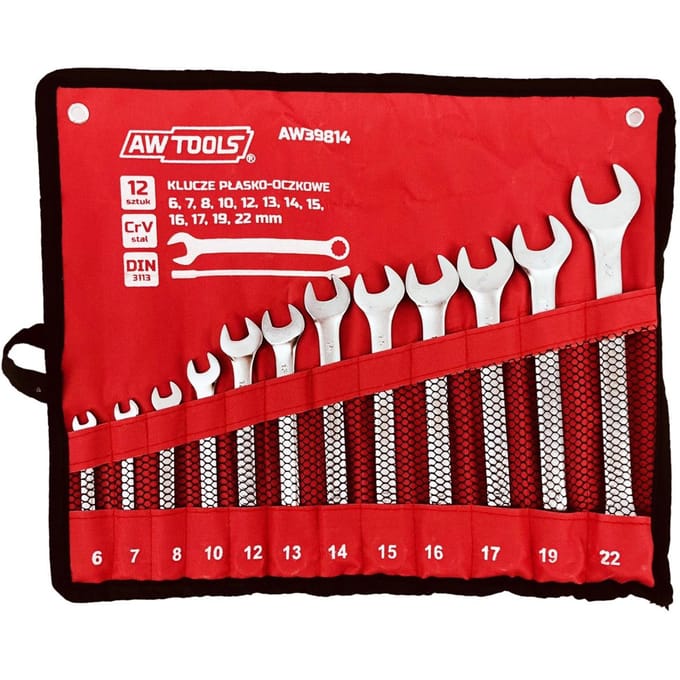 Awtools AW39814 - Steeksleutelset - Chromo-vanadium Staal - 6mm-22mm - DIN 3113