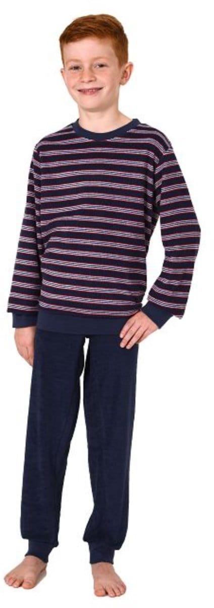 Badstof pyjama voor jongens in gestreepte look, pyjama met manchetten