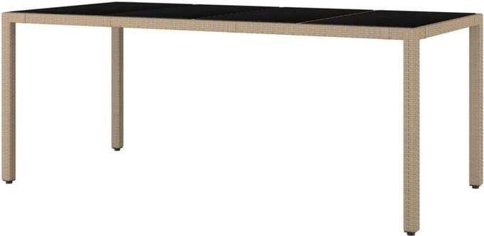 Tuintafel met glazen blad - Buitentafel Terrastafel - Buiten dineren - Weerbestendig poly rattan