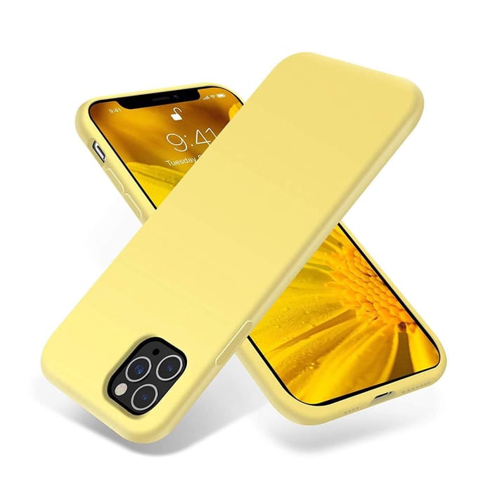 HB Hoesje Geschikt voor Apple iPhone 11 Pro Max - Siliconen Back Cover / Glazen Screenprotector - Geel