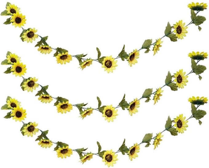 Chaks Zonnebloemen slinger - 3x - kunstbloem - geel - 220 cm