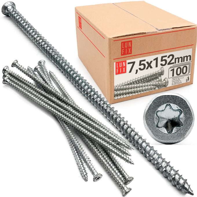 Raamframe schroef - 7,5x152mm - Verzonken kop - 100 stuks - Vensterraam schroeven