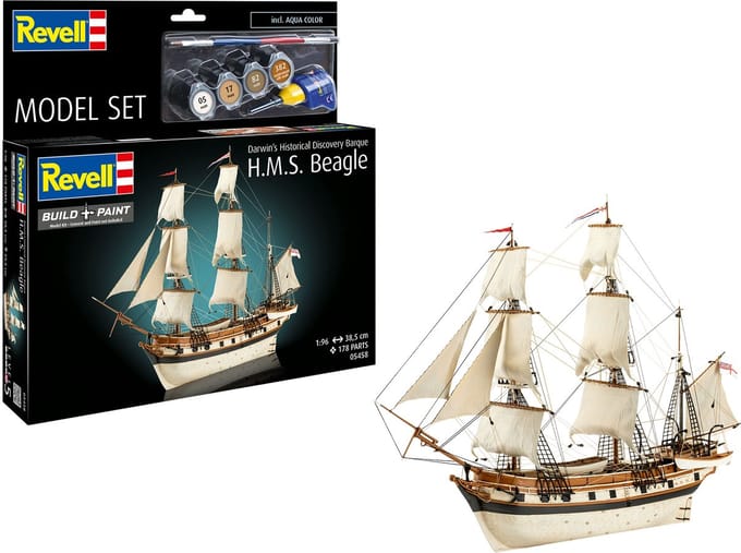 Revell Modelbouwpakket Schepen - 65458 H.M.S. Beagle -Darwin#039 Historical Discovery Barque - Schip - Model Set Plastic - 1:96 - Modelbouw