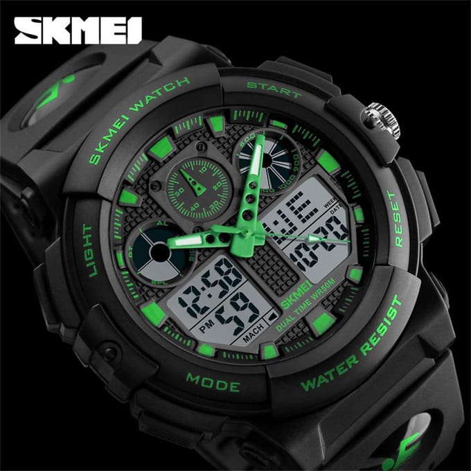 SKMEI 1270 Quartz numérique électronique hommes montre mode double temps bracelet vert