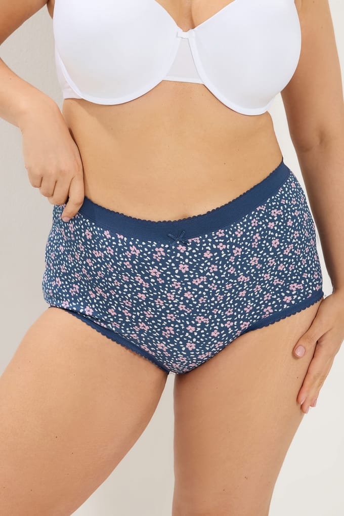 Yours Yourset 5Pack Marineblauwe Maxislips Met Kleine Bloemenprintsize 46-48