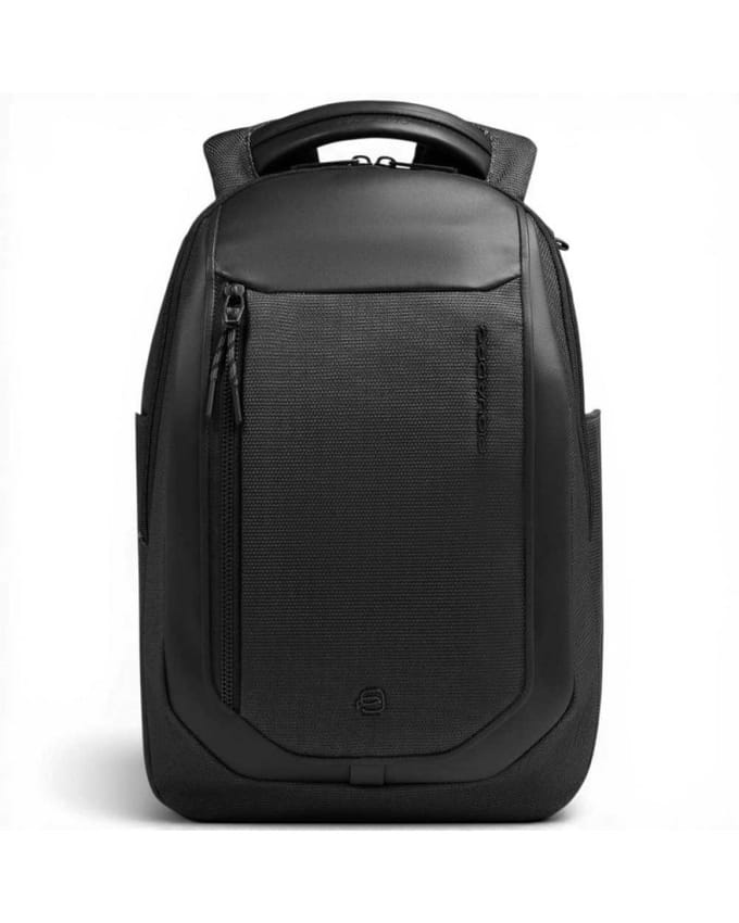 Piquadro Bagmotic Unisex Black Leather and Fabric Rugzak met Laptop 13'' en iPad