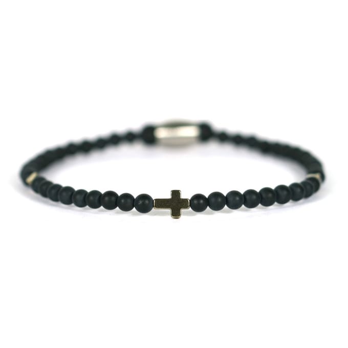 IbizaMen - Gold pyrite kruis matte onyz 4mm 18cm