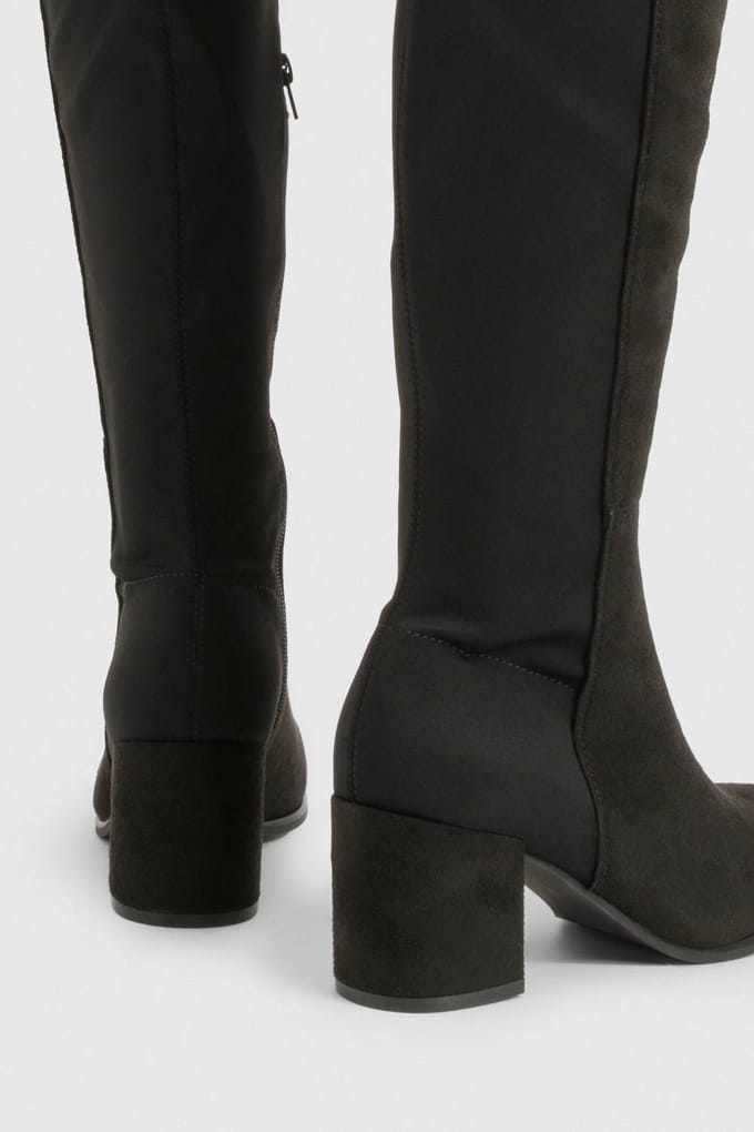 boohoo Dames Faux Suede Stretch Back Over The Knee Boots | Black | Maat: 3