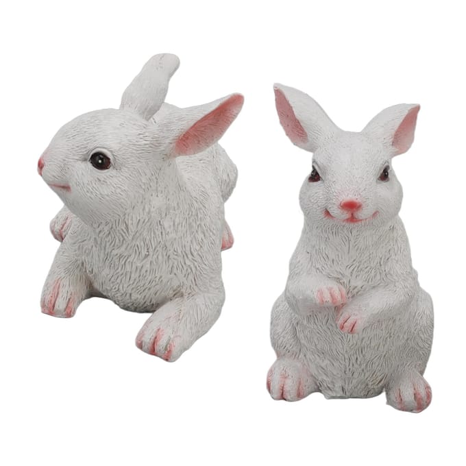 1 Paar Konijn Ornamenten Decoraties Hars Kunst Ambacht Dier Model Beeldje Standbeeld Figuur white