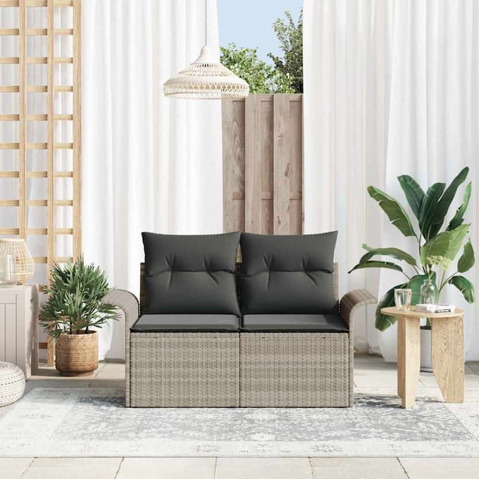 vidaXL - Tuin - Sofa - met - kussen - Lichtgrijs - 141 - x - 62 - x - 69cm - poly - rattan