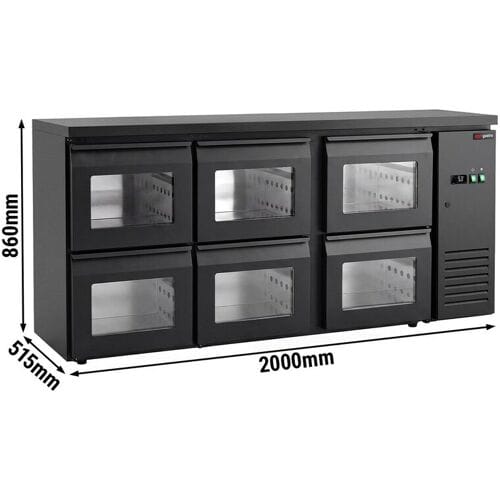 GGM Gastro Bar- & Getränkekühltisch Premium - 2000mm - mit 6 Glasschubladen & RGB-LED Licht