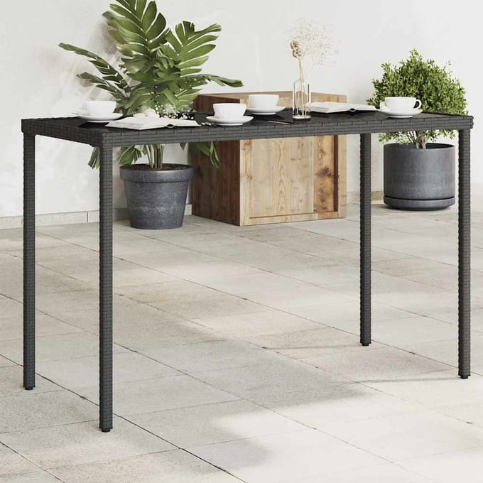 vidaXL - Tuintafel - met - glazen - blad - 115x54x74 - cm - poly - rattan - zwart