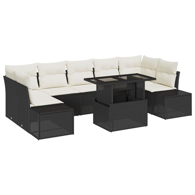 vidaXL - Bankstel - 8 - st - Zwart - en - Crème - poly - rattan