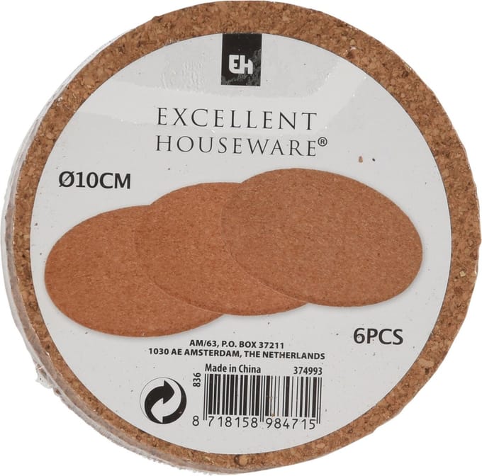 Excellent Houseware Onderzetters voor glazen - 12 stuks - kurk - D10cm