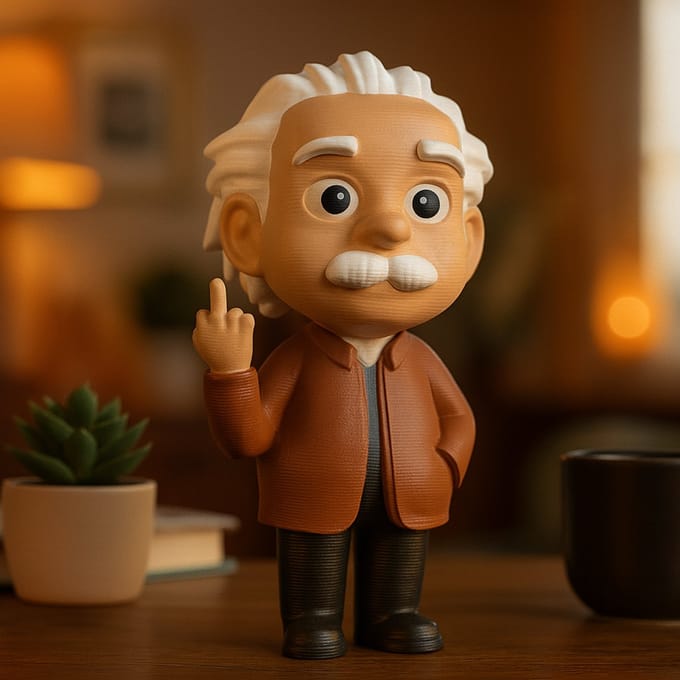 AnimalsAttitude – Kleine Albert Einstein Figurine met Middelvinger – 3D-geprint PLA Beeldje – Conversation Starter Piece