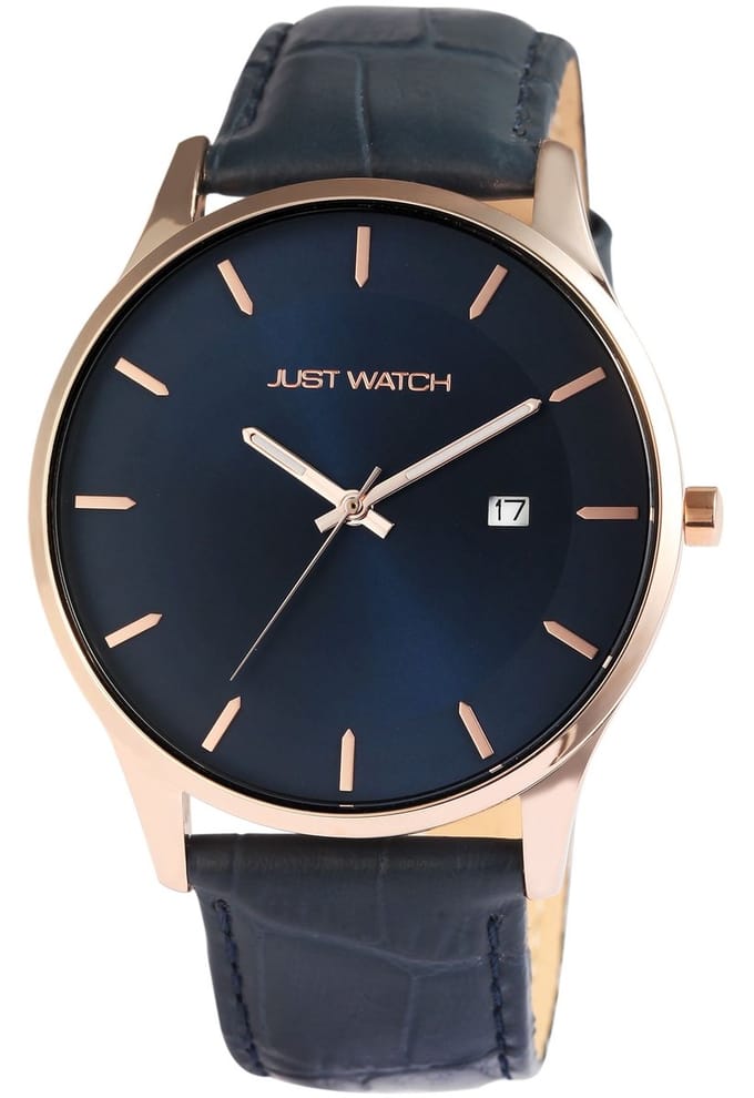 JUST WATCH Herenhorloge Echt leer Dennis, datumweergave