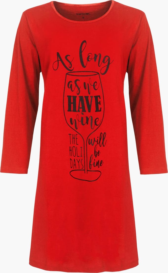 Temptation Bigshirt - Nachthemd - Katoen - Rood - Maat L