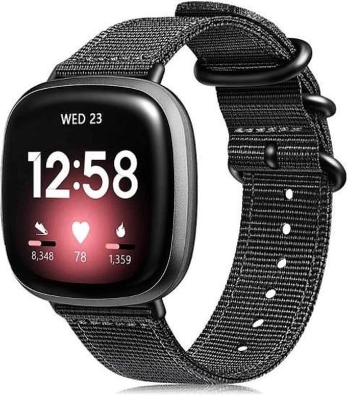 Strap-it Nylon gesp bandje - geschikt voor Fitbit Versa 3 / Fitbit Sense - zwart