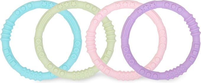 Bumkins - Silicone Teething Rings Siliconen Baby Bijtringen – Set van 4 Grijpringen voor Doorkomende Tandjes – Zacht Bijtspeeltje – Spring