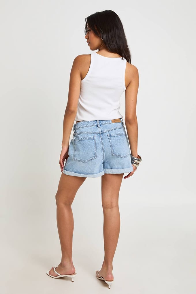 boohoo Dames Denim Mom Short | Licht Gebleekt | Maat: 36