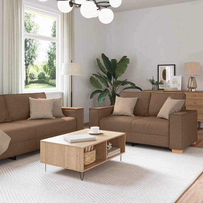 vidaXL - Bank - 3 - st - Bruin - Linnenmix - Stoffen