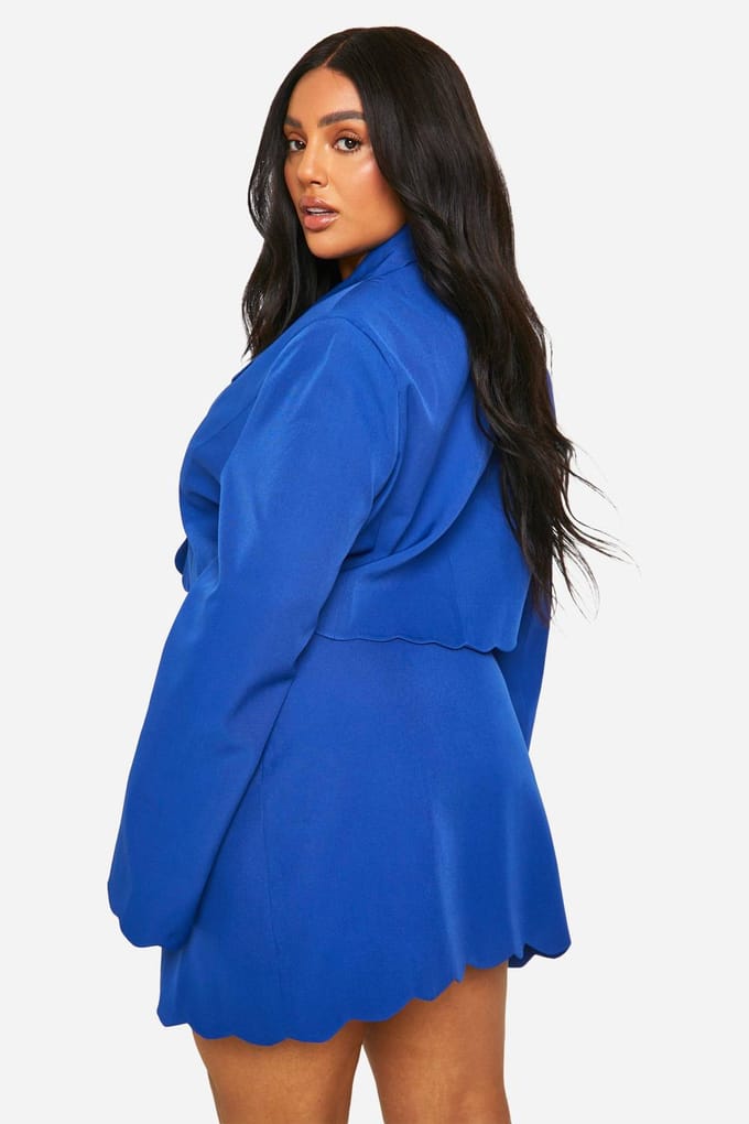 boohoo Dames Plus Scallop Mini-rok | Kobaltblauw | Maat: 54