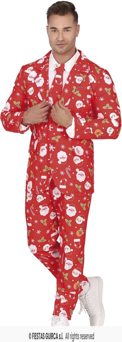 Kerstmis Kostuum Fun Heren Rood 3-delig - Maat M