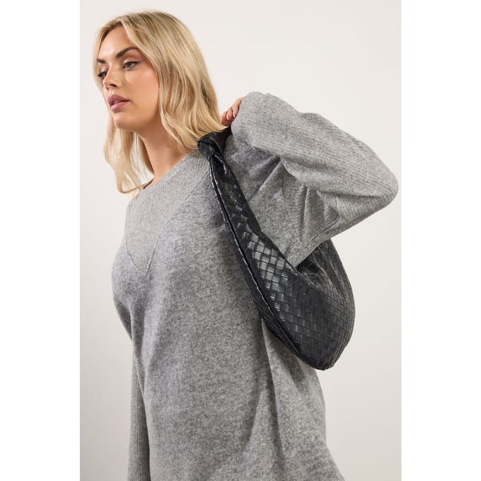 Yours Zwarte Geweven Schoudertas Met Knoopdetailsize One Size
