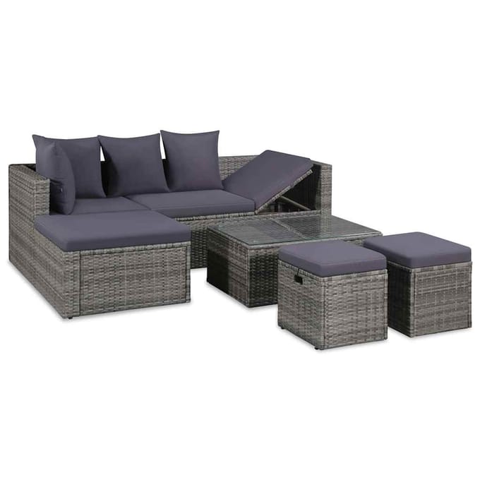 vidaXL - 4-delige - Loungeset - met - kussens - poly - rattan - grijs