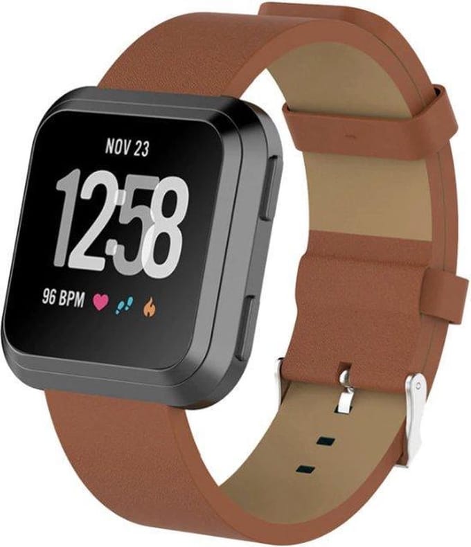 KELERINO. Lederen bandje geschikt voor Fitbit Versa (Lite) - Bruin