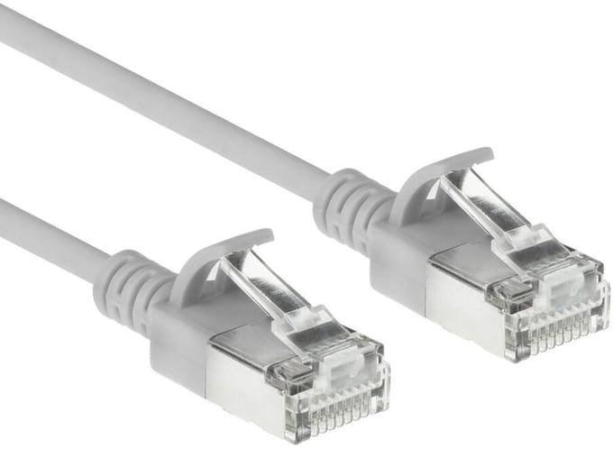 ACT Grijze 2 meter LSZH S/FTP CAT6A slimline patchkabel snagless met RJ45 connectoren DB7002