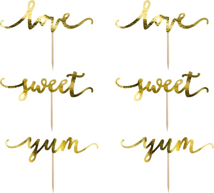 PartyDeco Cupcake Toppers Love Goud set/6