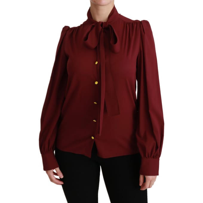 Dolce & Gabbana Kastanjebruin Lange Mouwen Overhemd Blouse Zijde Top