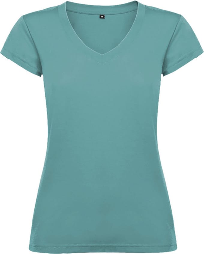 Dames V-hals getailleerd t-shirt model Victoria Dusty Blue maat 2XL