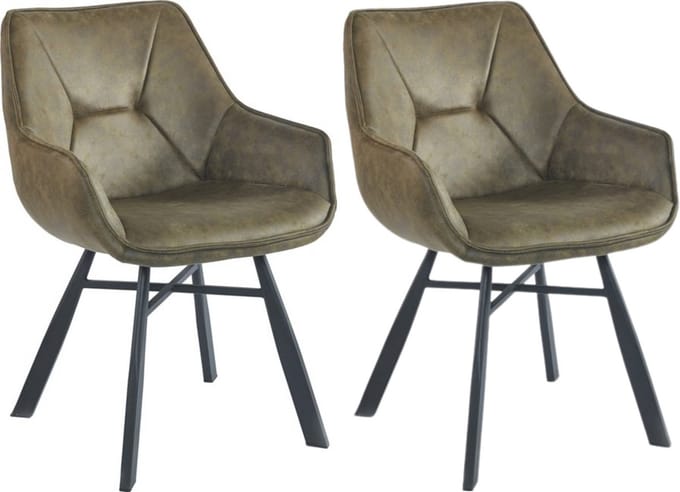 Colenis® - Solido Eetkamerstoel - Set van 2 - Groen - Microfiber Stof - Industrieel - Met armleuning - Stoel
