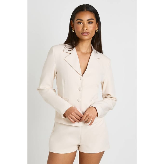 boohoo Dames Getailleerde Blazer Met Zakdetail | Creme | Maat: 44