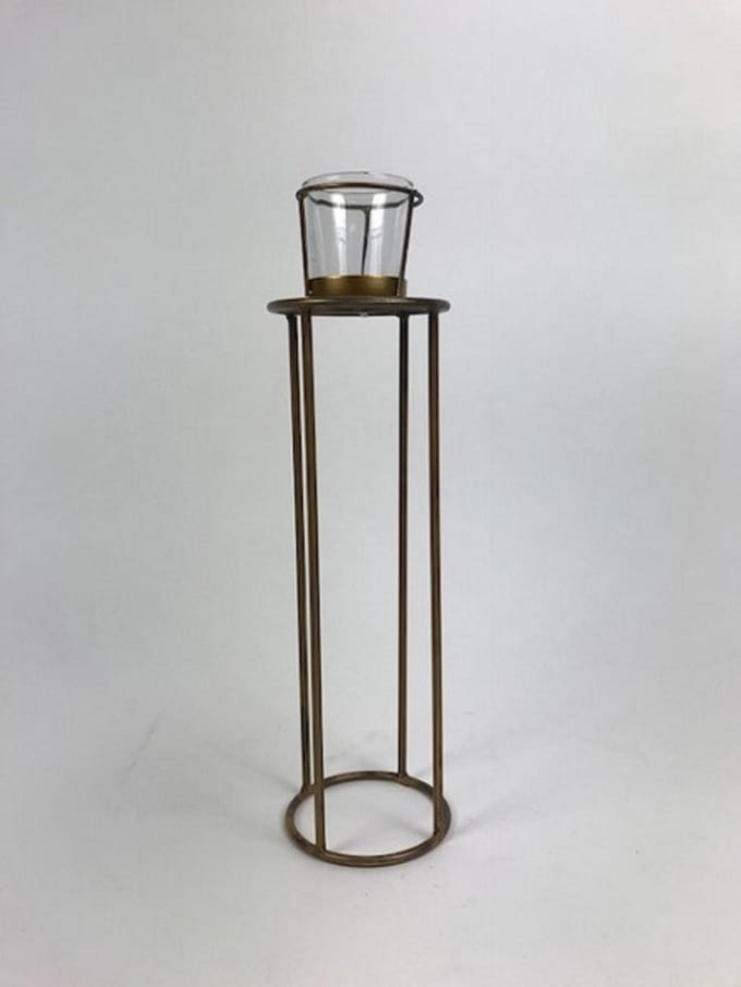 T.Light Holder 10x10x30 cm Clear Glass Blue Gold