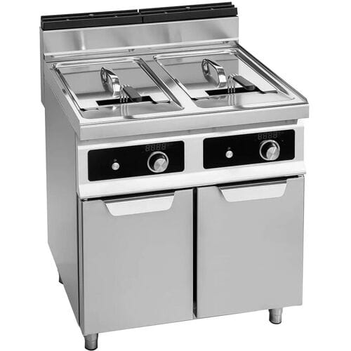 GGM Gastro Dubbele elektrische friteuse - 18+18 liter - 27 kW - Bflex Digital - met aftapkraan zilver