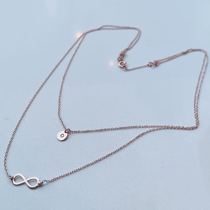 Layer ketting | collier | infinity | zirkonia | AG925 | Rosekleurig