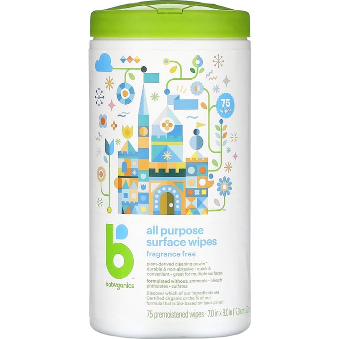 Babyganics, Lingettes multi-usages pour surfaces, sans parfum, 75 lingettes white