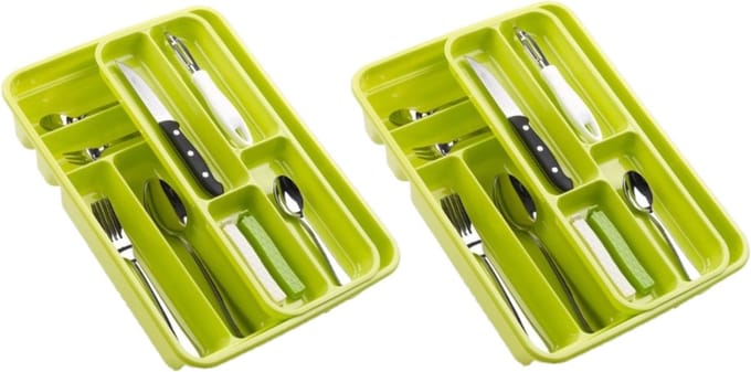 Plasticforte Bestekbak - lime groen - 10-vaks - 2 lagen - besteklade - organizer