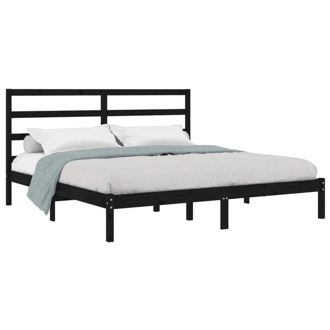 vidaXL - Bedframe - massief - grenenhout - zwart - 200x200 - cm