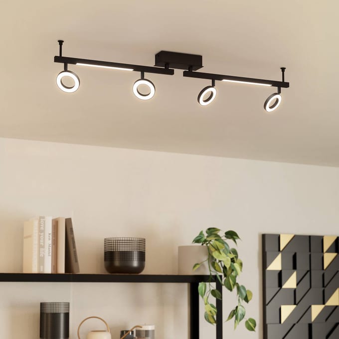 EGLO LED plafondspot Cardillio 2 zwart met vier ringen