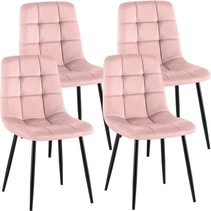 CLP Antibes Set van 4 Eetkamerstoelen - Zonder armleuning - Metaal frame - Velvet - Fluweel/roze