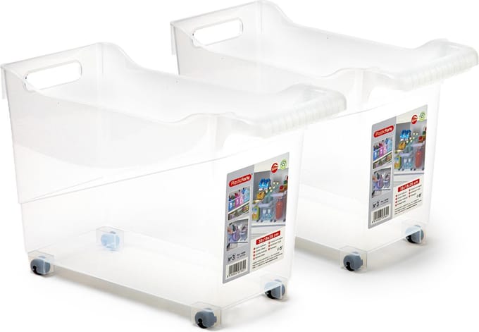 Plasticforte opberg Trolley Container - 2x - transparant - L38 x B18 x H26 cm - kunststof