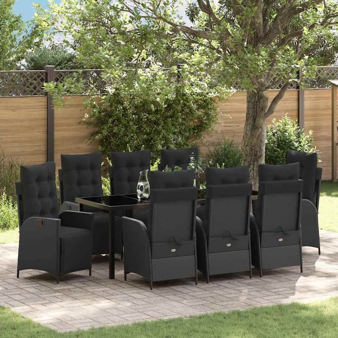 vidaXL - Tuin - Eettafel - Set - 9 - st - Zwart - poly - rattan